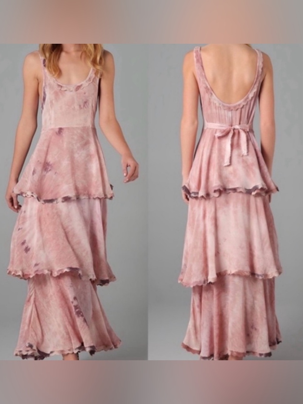 Free People NEW ROMANTICS Rose Quartz Tiered BOHO Maxi Dress Tie Dye L